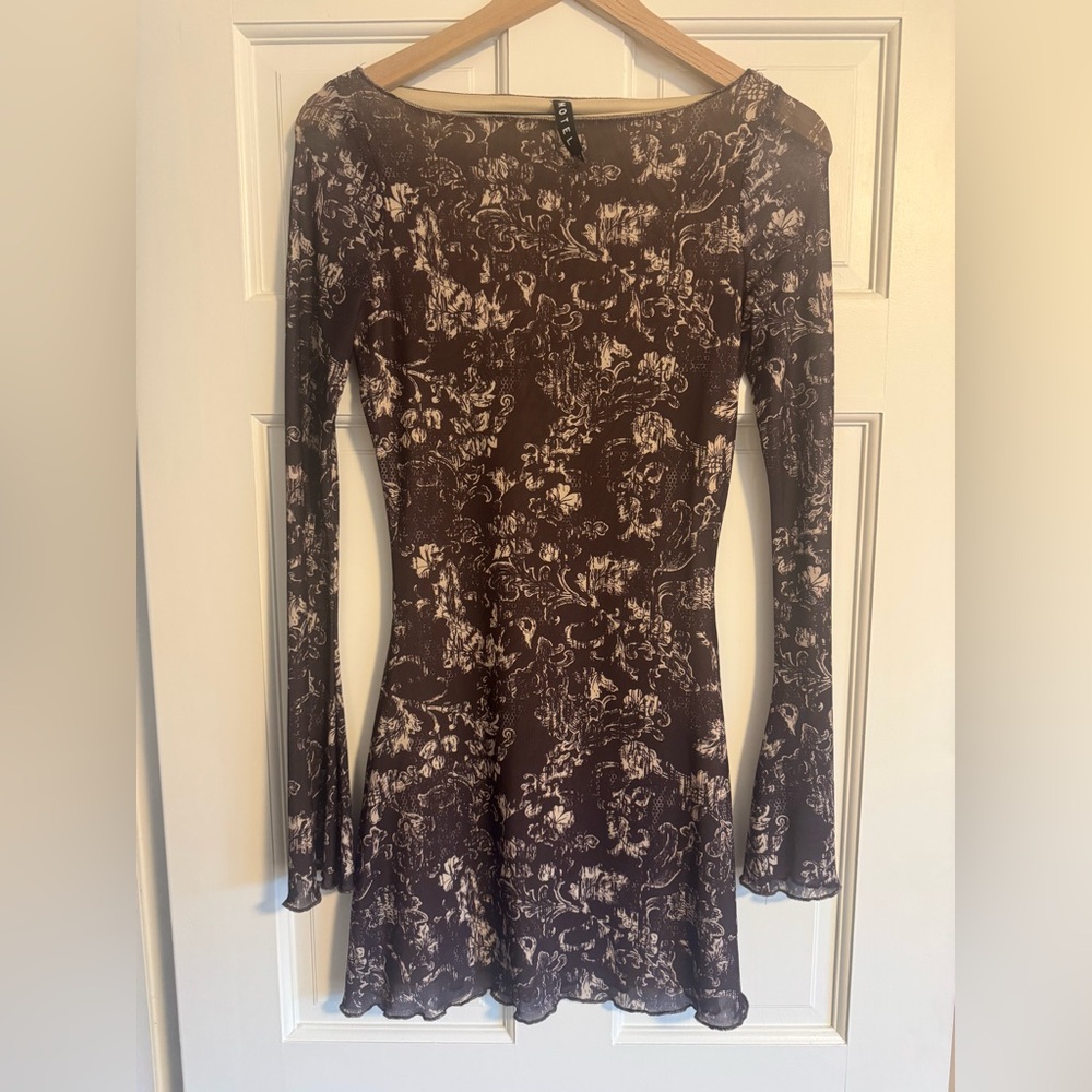 Motel Rocks Brown and Cream Floral Long Sleeve Dress